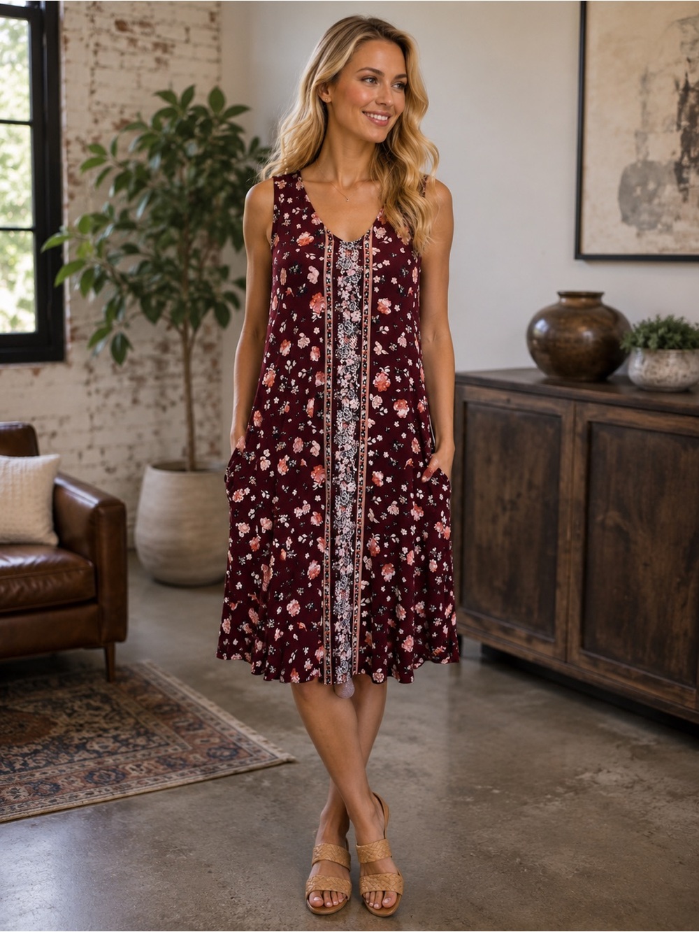 Maurices Floral Sleeveless Midi Dress
